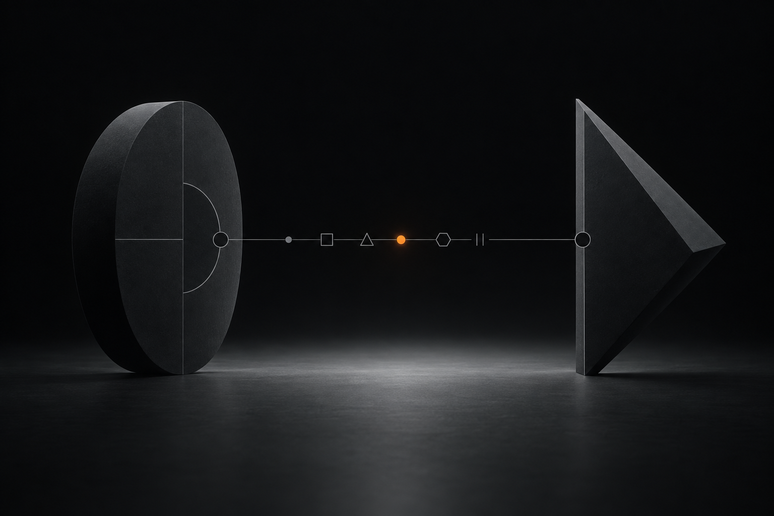 Two shapes sharing one line of common symbols between them, one symbol lit.